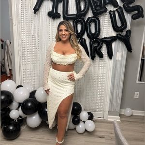 Two piece ivory beaded/ Pearl set